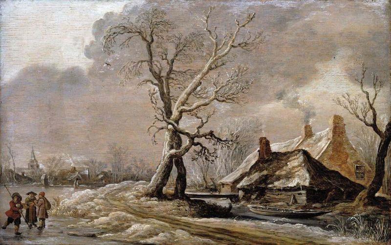 Jan van Goyen Winter Landscape with Farmhouses along a Ditch. china oil painting image